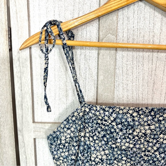 Abercrombie & Fitch Floral Daisy Tie Strap Ruffle Mini Dress Prairie Boho Blue M - Picture 5 of 9